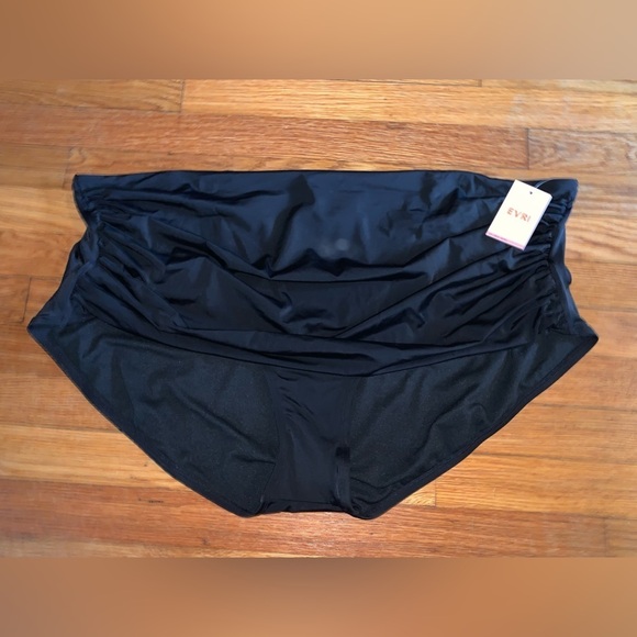 NWT EVRI 4X bathing suit bottom plus size black rouched sides 26/28W - Picture 2 of 7